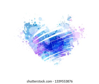 Grunge watercolor painted heart. Blue and purple colored.