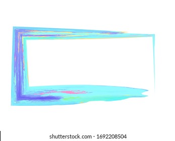 Grunge watercolor painted rectangle frame. Wooden square frame. Dry brush strokes. Colorful vintage border template.