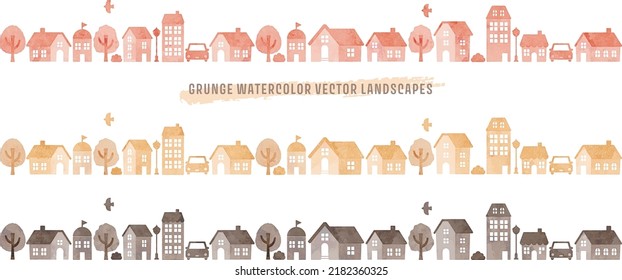 Grunge watercolor vector landscape. divider 3 colors set