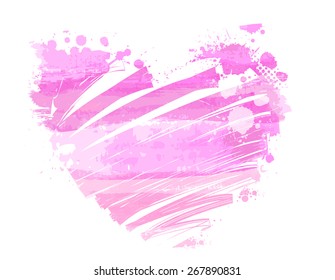 Grunge watercolored heart in pink colors