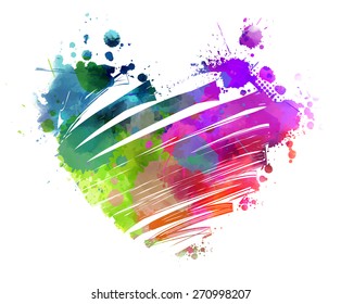 Grunge watercolored multicolored bright heart