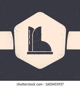 Grunge Waterproof rubber boot icon isolated on grey background. Gumboots for rainy weather, fishing, gardening. Monochrome vintage drawing. Vector Illustration