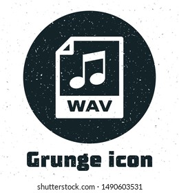 Grunge WAV file document. Download wav button icon isolated on white background. WAV waveform audio file format for digital audio riff files.  Vector Illustration