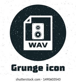 Grunge WAV file document. Download wav button icon isolated on white background. WAV waveform audio file format for digital audio riff files.  Vector Illustration