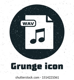 Grunge WAV file document. Download wav button icon isolated on white background. WAV waveform audio file format for digital audio riff files.  Vector Illustration