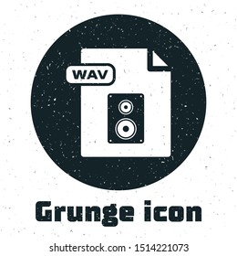 Grunge WAV file document. Download wav button icon isolated on white background. WAV waveform audio file format for digital audio riff files.  Vector Illustration