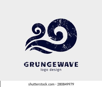 Grunge wave logo template. Stylized concept icon isolated on white background. Vector symbol.