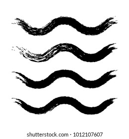 Grunge waves brush strokes. Set of black ink brushes. Collection of vector graphics elements for your design