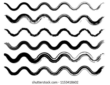 Grunge waves collection. Isolated, vector, dry brush strokes