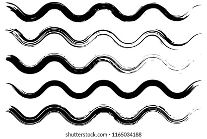 Grunge waves collection. Isolated, vector, dry brush paint strokes