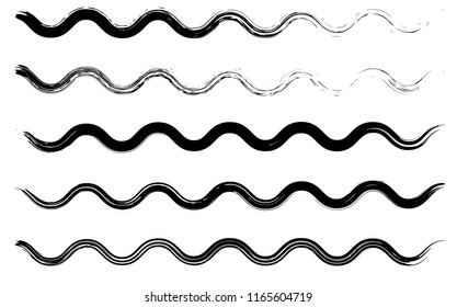 Grunge waves collection. Isolated, vector, dry brush strokes