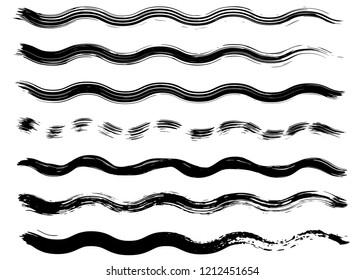 Grunge waves collection. Isolated, vector, dry brush paint strokes