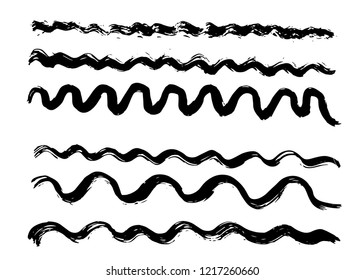 Grunge waves dry brush strokes. Isolated, vector, hand drawn