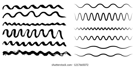 Grunge waves dry brush strokes. Isolated, vector.