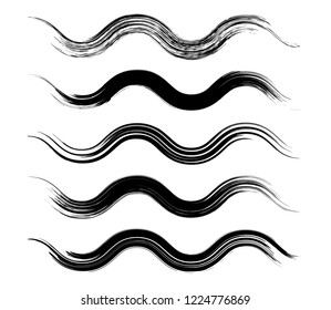 Grunge waves dry brush strokes. Isolated, vector