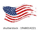 Grunge waving American flag isolated on white background. Scretched USA national symbol. Vector design element
