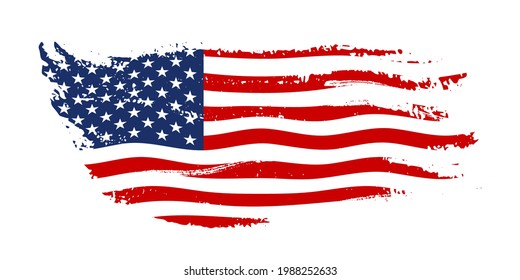 Grunge waving American flag isolated on white background. Scratched USA national symbol. Vector design element