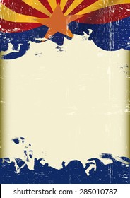 Grunge waving Arizona flag poster. A poster with waving flag of Arizona with a large empty grunge frame for your message.