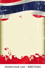 Grunge waving Thai flag poster. A poster with waving flag of Thailand with a large empty grunge frame for your message.