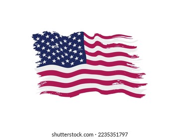 Grunge wavy American flag.Vector vintage USA flag.