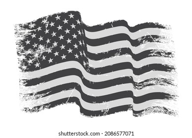 Grunge wavy black and white American flag.