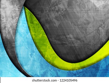 Grunge wavy corporate contrast green and blue texture background. Vector illustration