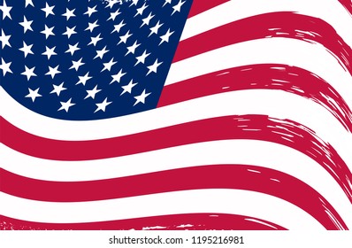Grunge wavy USA flag.Vintage  American flag.