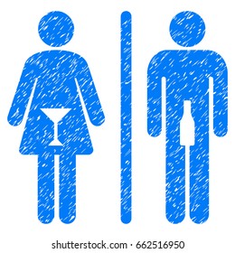 Grunge WC Persons icon with grunge design and scratched texture. Unclean vector blue pictogram for rubber seal stamp imitations and watermarks. Draft sign wc persons symbol.
