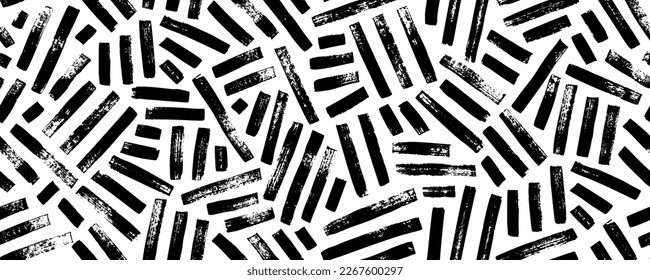 Grunge weave seamless pattern. Black and white vector wicker texture. Geometric simple print. Abstract geometric ornament. Interlacing bands, bold lines. Distressed texture of weaving fabric.