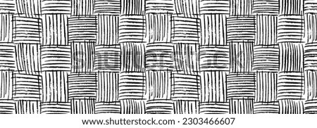 Grunge weave seamless pattern. Interlacing bands, thin texture vertical and horizontal lines. Black and white vector wicker texture. Abstract stylish background with hand drawn black ink lines. Foto d'archivio © 