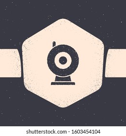 Grunge Web camera icon isolated on grey background. Chat camera. Webcam icon. Monochrome vintage drawing. Vector Illustration