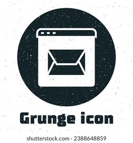 Grunge Website und Umschlag, neue Nachricht, E-Mail-Symbol einzeln auf weißem Hintergrund. Verwendung für E-Mail-Newsletter, Kopfzeilen, Blog-Posts. Einfarbige Vintage-Zeichnung. Vektorgrafik