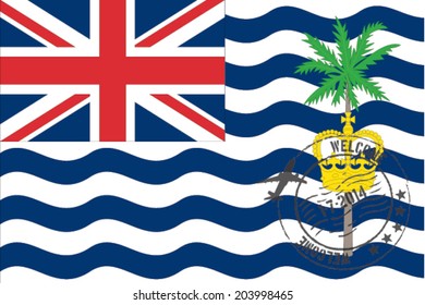 Grunge welcome rubber stamp with date on the flag of British Indian Ocean Territory