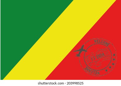 Grunge welcome rubber stamp with date on the flag of Congo