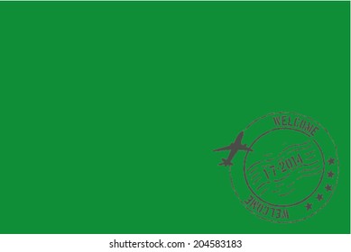 Grunge welcome rubber stamp with date on the flag of Libya