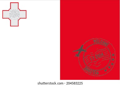 Grunge welcome rubber stamp with date on the flag of Malta