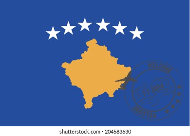 Grunge welcome rubber stamp with date on the flag of Kosovo
