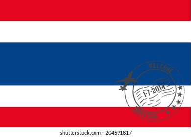 Grunge welcome rubber stamp with date on the flag of Thailand