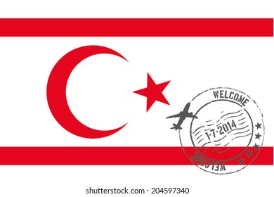 Grunge welcome rubber stamp with date on the flag of Northern Cyprus