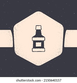 Grunge Whiskey bottle icon isolated on grey background. Monochrome vintage drawing. Vector