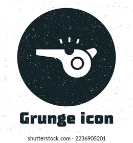 Grunge Whistle icon isolated on white background. Referee symbol. Fitness and sport sign. Monochrome vintage drawing. Vector