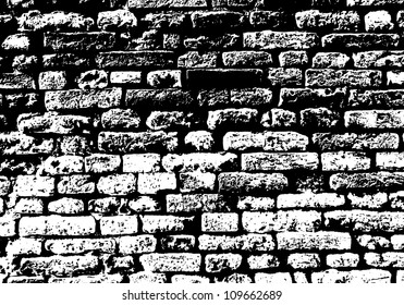 Grunge white and black brick wall background. Vector illustration.