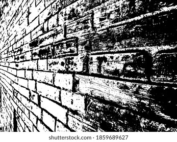 Grunge white and black brick wall background. Brick Wall silhouette pattern. Noisy print. Vintage style with detail grunge. Monochrome retro scratch background. Vector illustration. EPS 10
