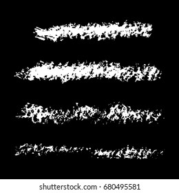 Grunge white chalk brush stroke set. Distress Artistic design elements. EPS10 vector.