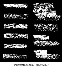 Grunge white chalk brush stroke set. Distress Artistic design elements. Big set of chalk brushes. Hand drawn lines and textures. Vector illustration.