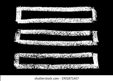 Grunge white chalk textured brush as square frame on black background (Vector)