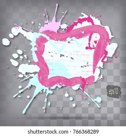 grunge white and pink splashes and splatters frame on a chequered background