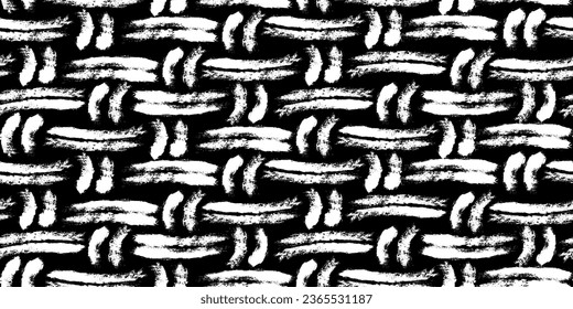 Grunge wicker seamless background. Black and white vector texture. Simple geometric pattern. Abstract geometric ornament. Messy texture.