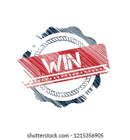 Grunge win emblem, label, badge, logo. grunge stamp