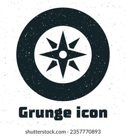Grunge Wind rose icon isolated on white background. Compass icon for travel. Navigation design. Monochrome vintage drawing. Vector